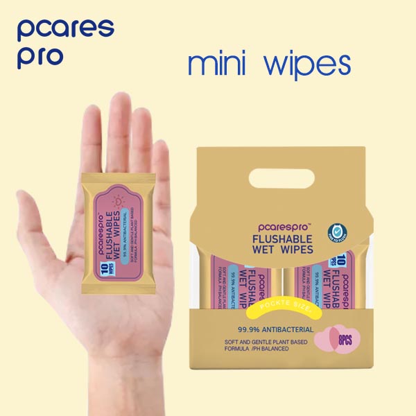 Pcares has developed mini wipes that are palm-sized and easier to carry around!